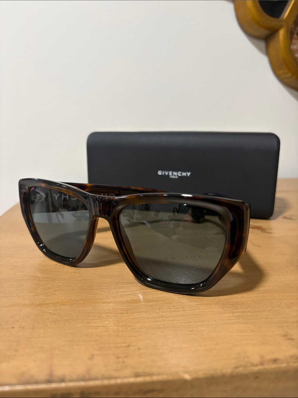 Givenchy Dark Tortoiseshell Square Sunglasses with Blue Lenses